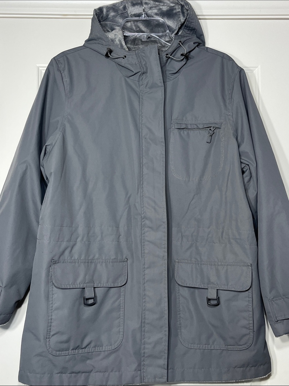 Bass Pro Shops Women Gray Fleece Lined Hooded Parka Jacket Large Waterproof Coat